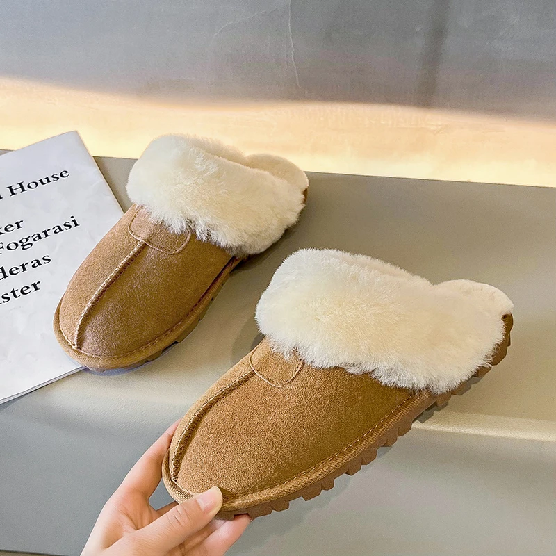Женские зимние тапочки из искусственной шерсти домашние с закрытым носком и