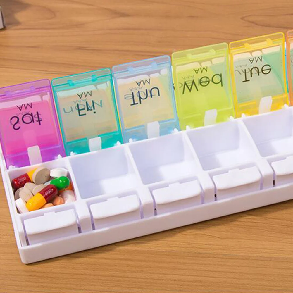 

Box Organizer Weekly Container Day Daily Case Tablet Holder Dispenser Rainbow Grids Rows Dispensers Reminder Purse Pm Am Planner