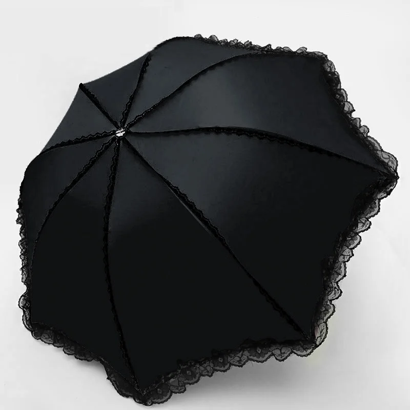 

Woman Lace Rain Umbrella 3 Fold Wind Resistant Anti-UV Travel Female Parasol Fashion Sun Protection Windproof Sunshade Gift