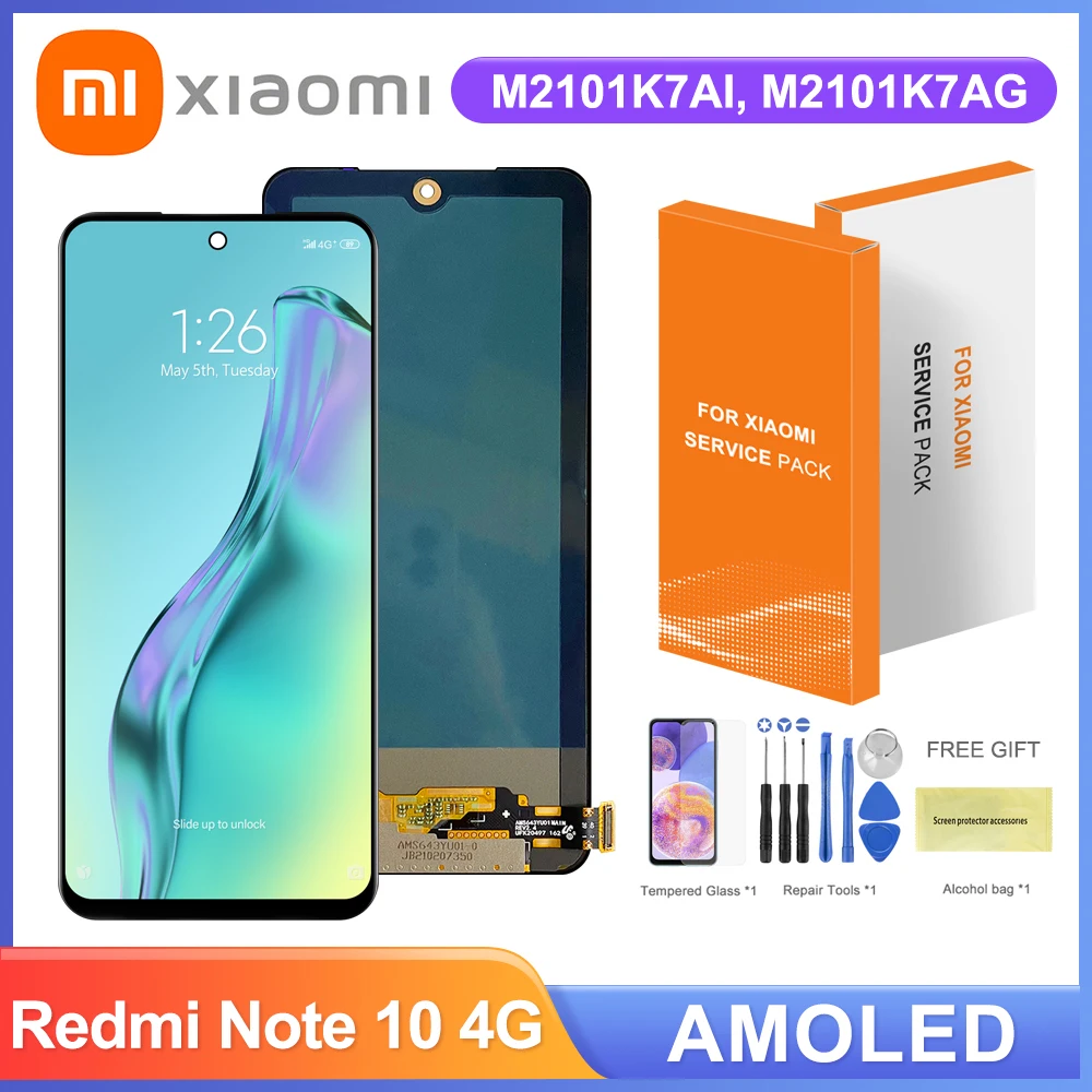 

ЖК-дисплей 6,43 ''Super AMOLED для Xiaomi Redmi Note 10 M2101K7AI M2101K7AG, сенсорный экран с дигитайзером для Xiaomi Redmi Note 10, 4G