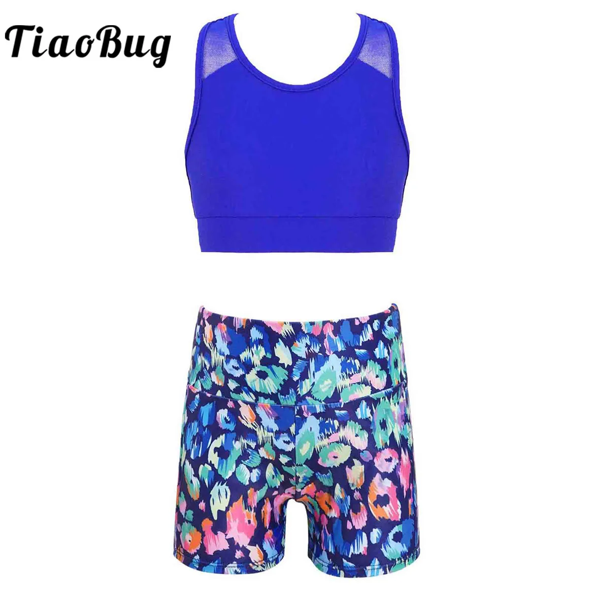 

Детский танцевальный комплект для девочек, балетные танцы, гимнастика, тренировочный спортивный бюстгальтер с принтом, топы и шорты, танцев...