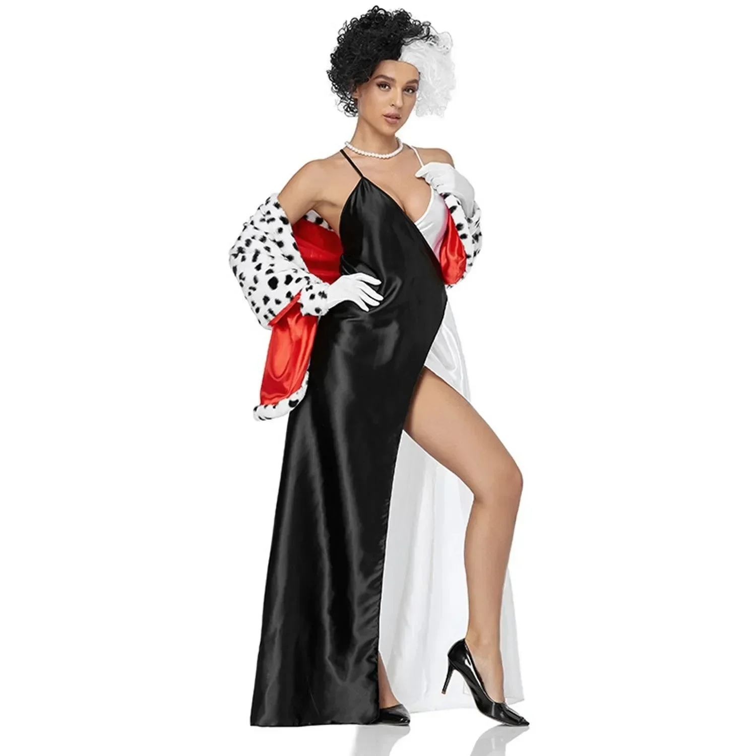 New Halloween Women 2022 Sexy Leopard Dot Wraps Shawl Cosplay Costume White Wig Red Gloves Dalmatian Scarf Carnival Party