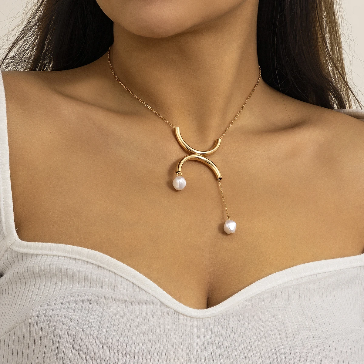 

Lacteo Kpop Simple Gold Color Thin Chain Necklace On The Neck Elegant Pearl Pendant Choker 2022 Fashion Statement Jewelry Gift