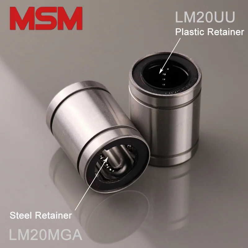 4pcs MSM Metal Retainer Linear Bearing LM20MGA/LM20GA High Temp. 20mm Resin Retainer Slide Motion Shaft Ball Bushing LM20UU