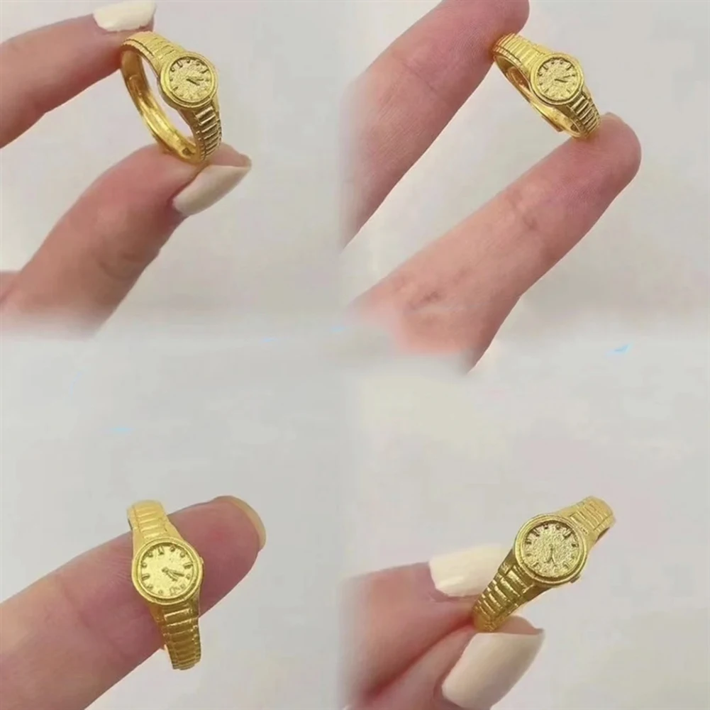 

Rings For Women Man Retro Gold Color Watch Shape Ring Adjustable Opening Ring Jewelry Elastic Stretchy Valentine's Day Gift