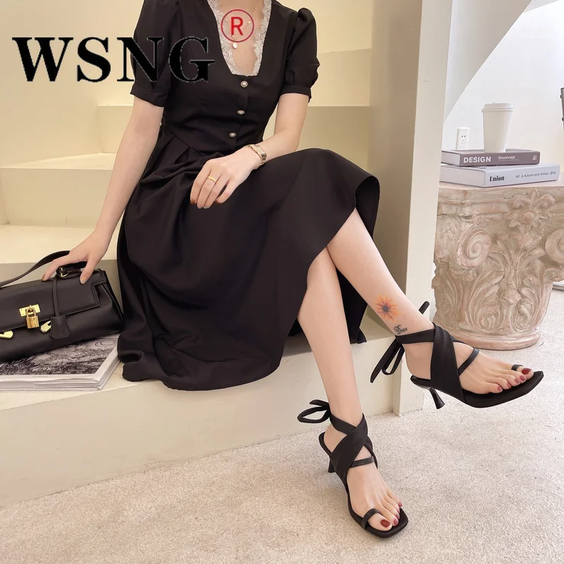

2022 New Style Women's Open Toe Lace-Up Sandals Fashion Simple Women's Nude Strap Stiletto Sandals Summer Sandals