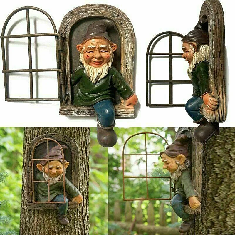 

1pcs Create Dwarf Statue Garden Resin Sculptures Old Man with White Beard Retro Tree Ornaments Easter Garden Decoration Outdoor