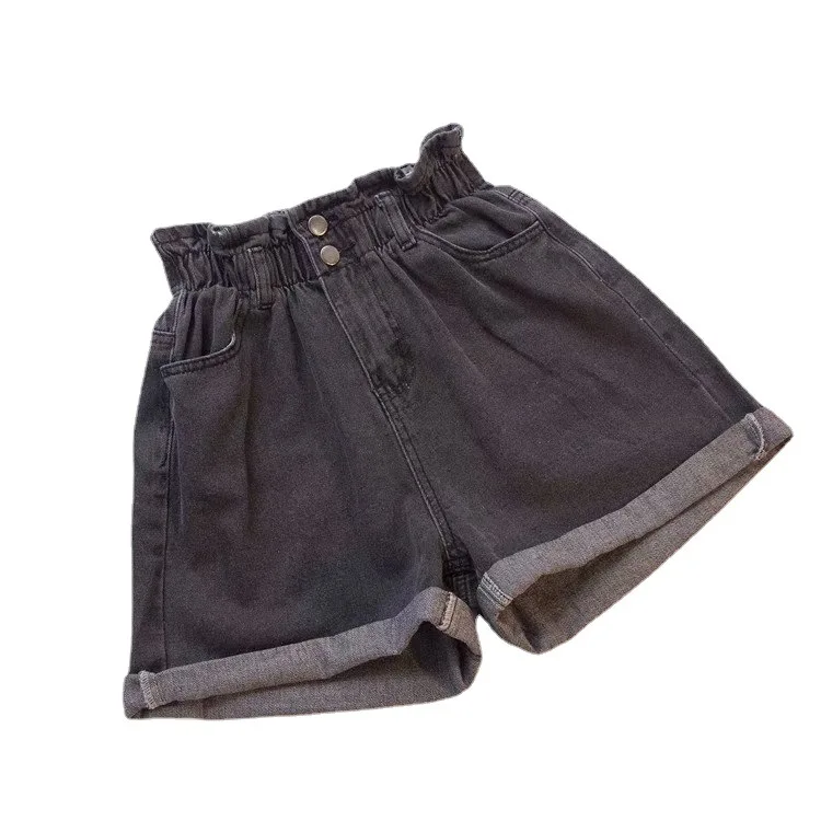 2023 Summer Black Women's Denim Shorts Pocket White Blue Harem Ruffle Elastic High Waisted Short Jeans for Women Plus Size 5XL