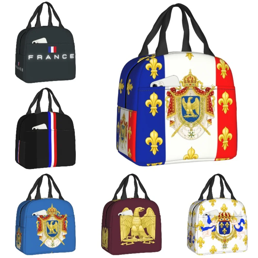 

Royal Standard Napoleon France Flag Lunch Box Cooler Thermal Food Insulated French Empire Coat Of Arms Lunch Bag For Women Kids