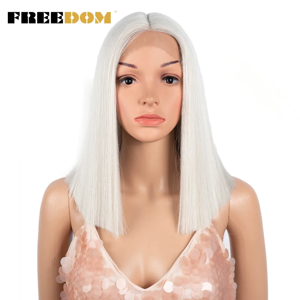 

FREEDOM Synthetic Lace Wig Short Bob Straight Middle Part Lace Wigs Blue White Pink Purple Ombre Color Cosplay Wigs For Wome