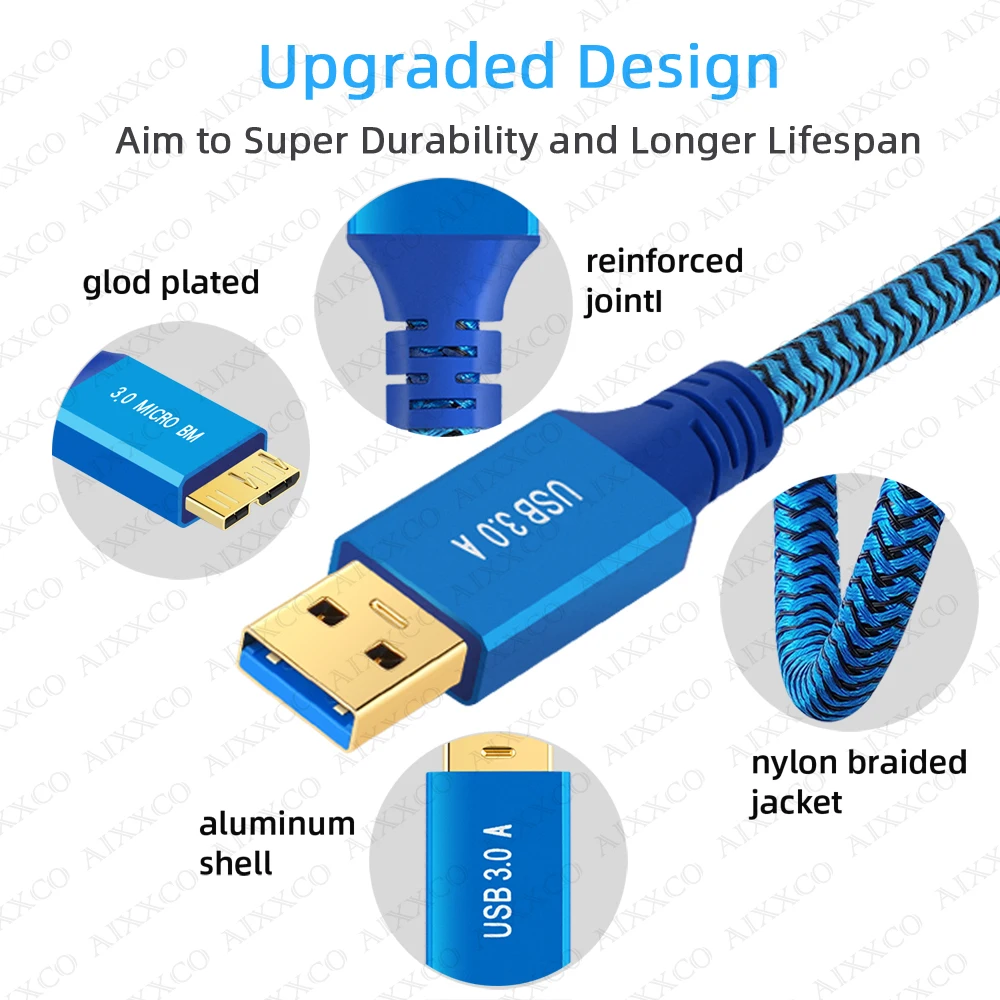 Фото AIXXCO USB-удлинитель USB-кабель USB 3.0 Удлинитель данных 1 м 2 м для ПК Smart TV Xbox One SSD Быстродействующий USB-кабель-удлинитель №2