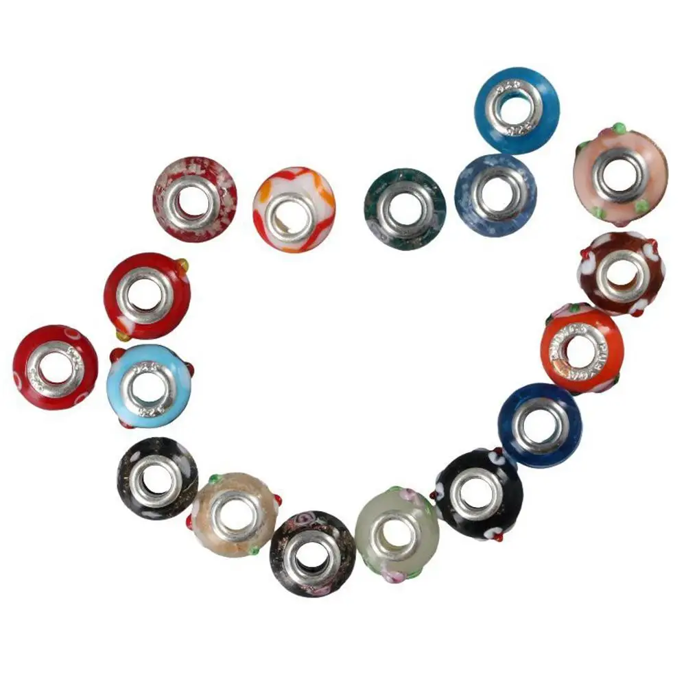 

Бусины-разделители разных цветов для ювелирных изделий, стеклянные бусины, бусины с большими отверстиями, европейские лампворк, 50 шт.