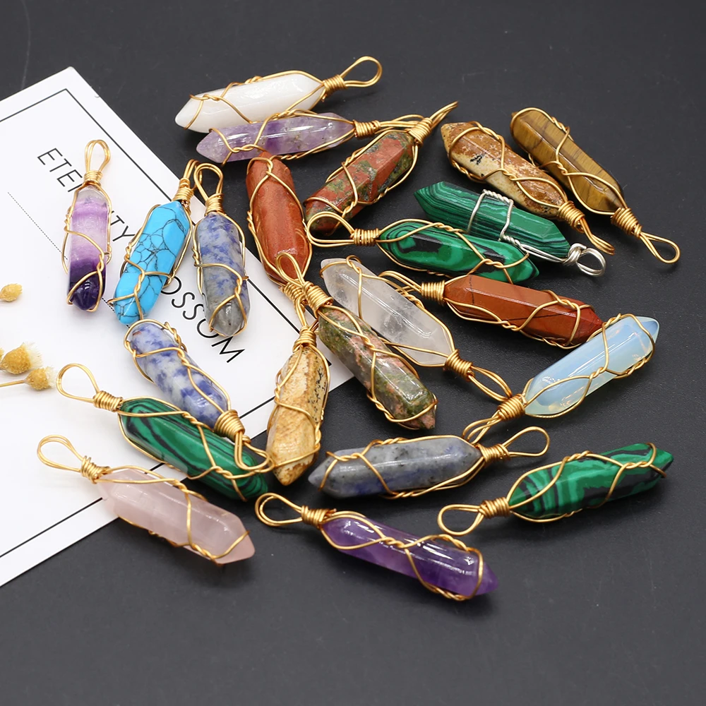 

6pcs Natural Stone Agates Mixed Colors Rose Quartzs Unakite Pendant for Necklace Earring Jewelry Making Women Gift Size 10x45mm