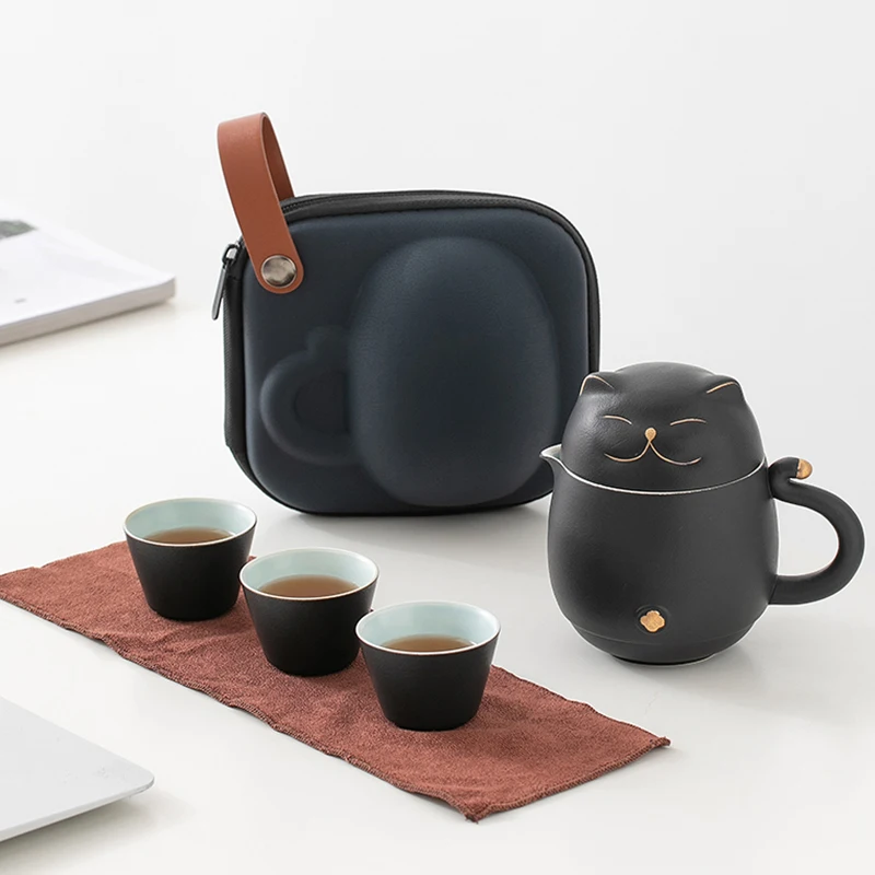 

Ceramic Teapots wih 3 Cups Lovely Cat Travel Tea Set Drinkware