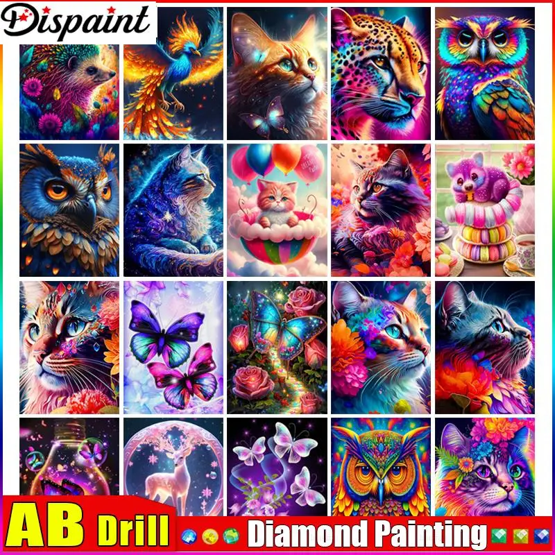 Dispaint AB 5D Алмазная картина &quotКошка Тигр Бабочка Сова&quot вышивка Полный