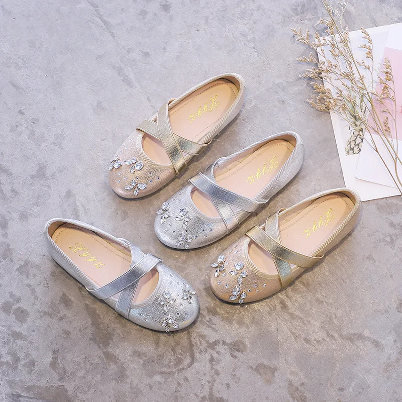 2022 New Girls' Shoes Soft Soled Princess Shoes Children's Girls' Leather Shoes Diamond Inlaid Fashion Girls' Dance Shoes