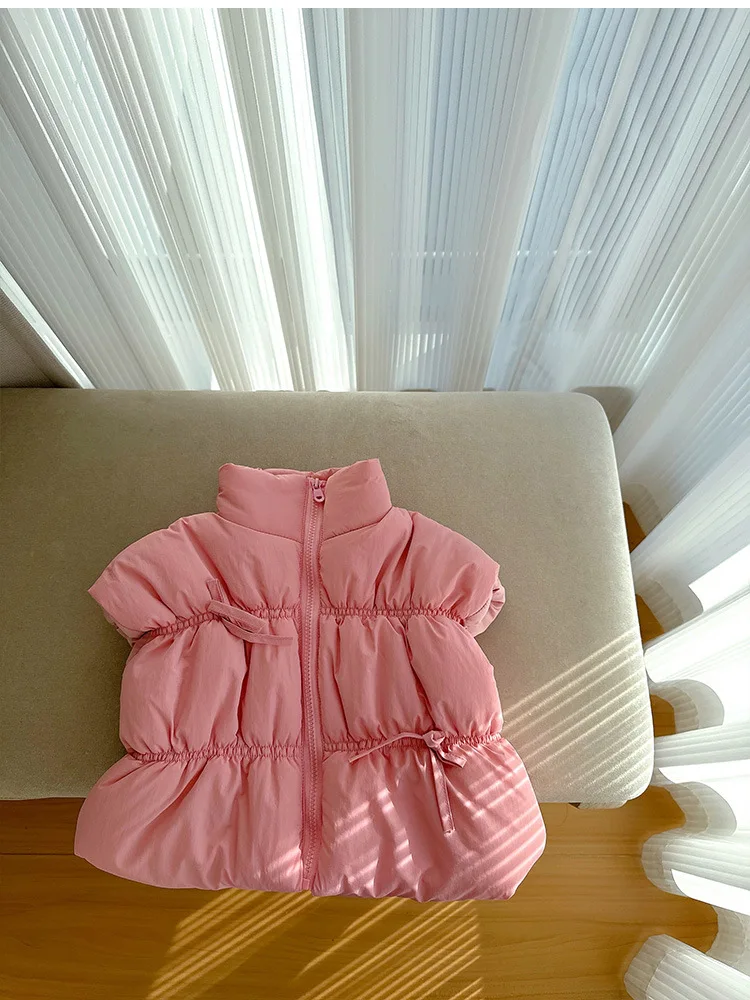 Жилеты для девочек 2024 зимняя новая детская одежда однотонные теплые пуховые