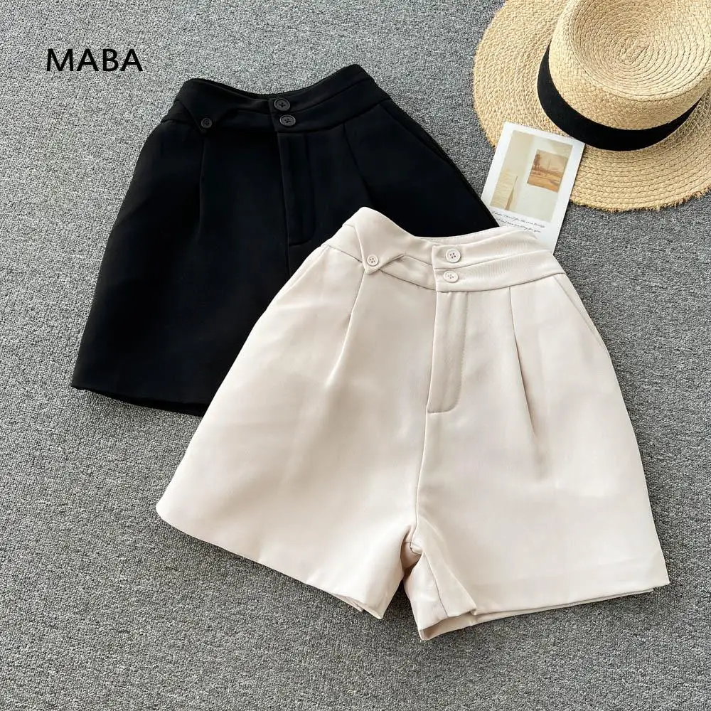 

Шорты женские однотонные с завышенной талией, повседневные модные черные широкие штаны в Корейском стиле, шорты в английском стиле, лето 2022