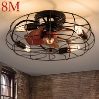 8m ceiling fan light american style retro wood grain lamp with remote control led creative decor for home bedroom study