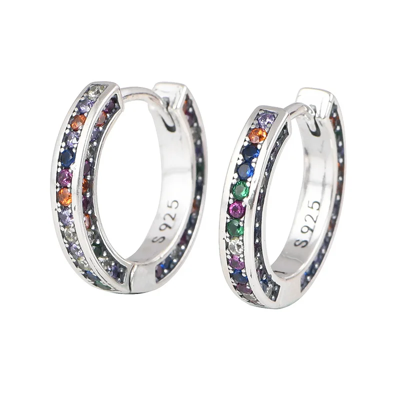 

925 Sterling Silver Hoop Earrings with Coloful Cubic Zirconias for Women Girls