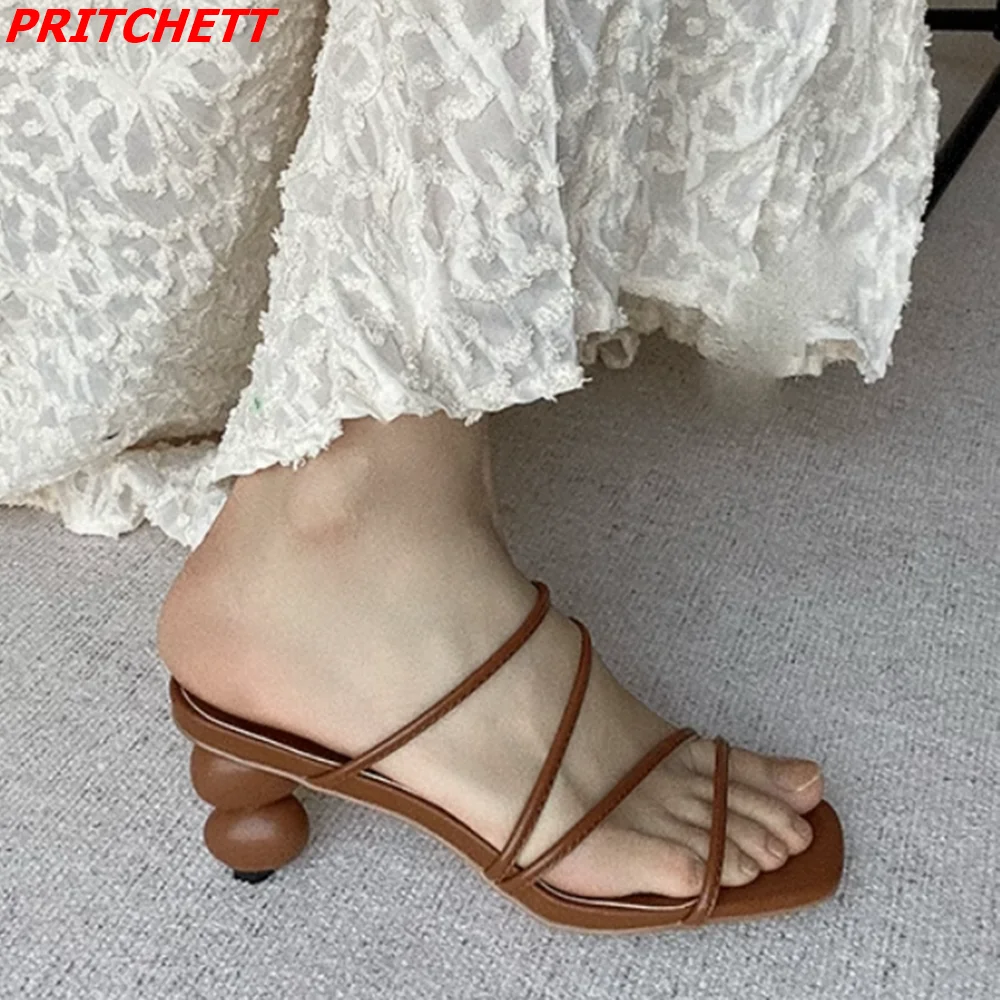 Square Toe Solid Narrow Band Women Slippers Slingback Strange Style High Heels 2023 Newest Casual Party Fashion Slippers