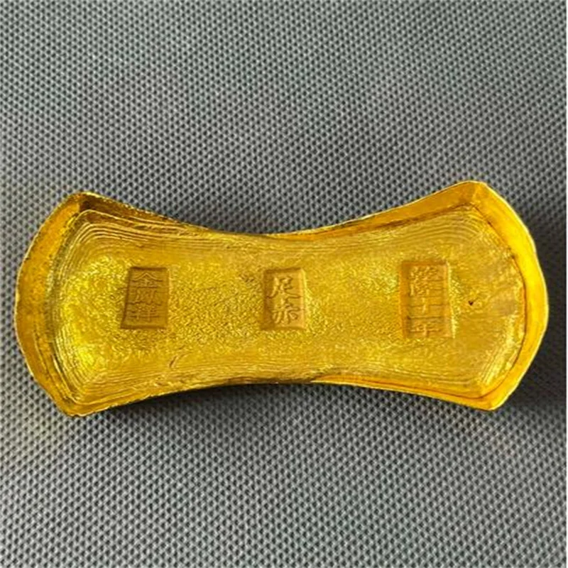 

China antique collection rotundity Qing emperor statue large golden bar gold bullion bars family decoration metal handicraft