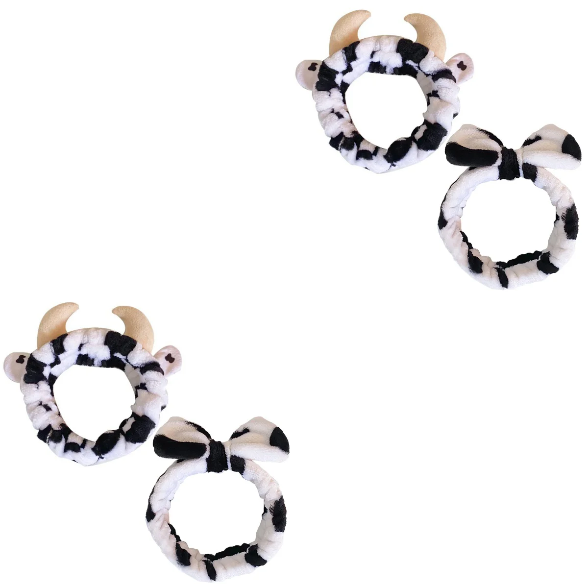 

4 pcs Cow Pattern Headband Bow Headband Face Wash Headband Spa Headband Makeup Headband