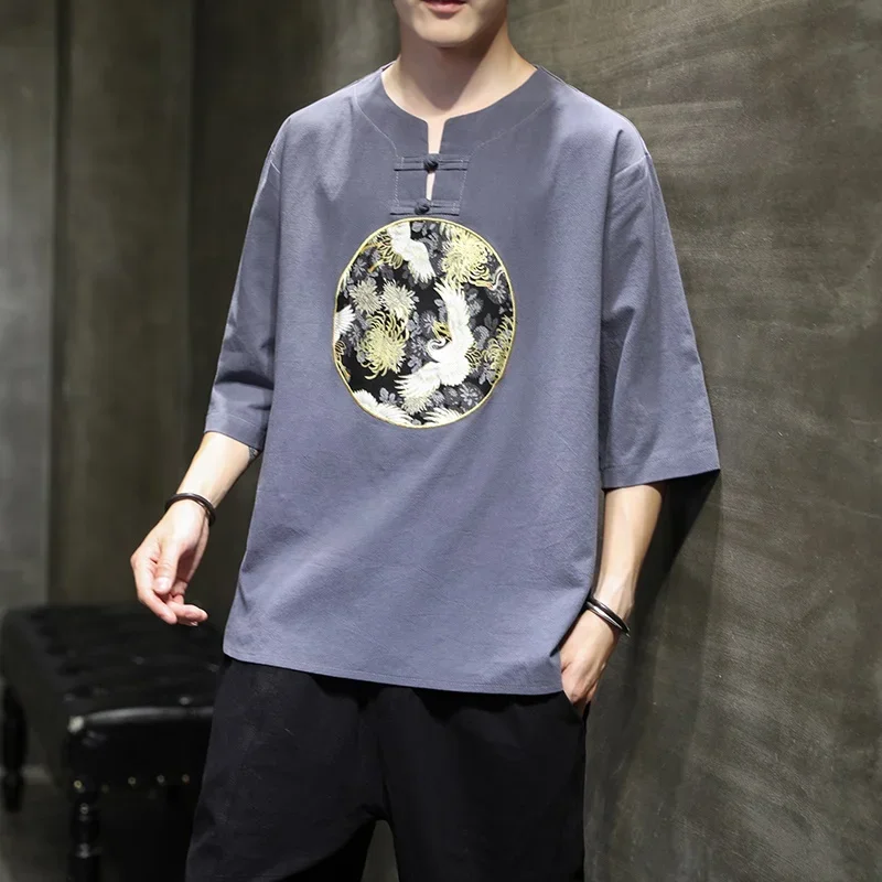 Лето 2020 китайские рубашки ханьфу азиатская одежда Чонсам Топ тайчи мужской