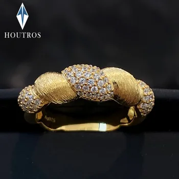 Houtros 925 Sterling Silver Plated Gold Wires Diamond Ring for Women Anniversary Flower Ring Luxluy Jewelry Original Design 1