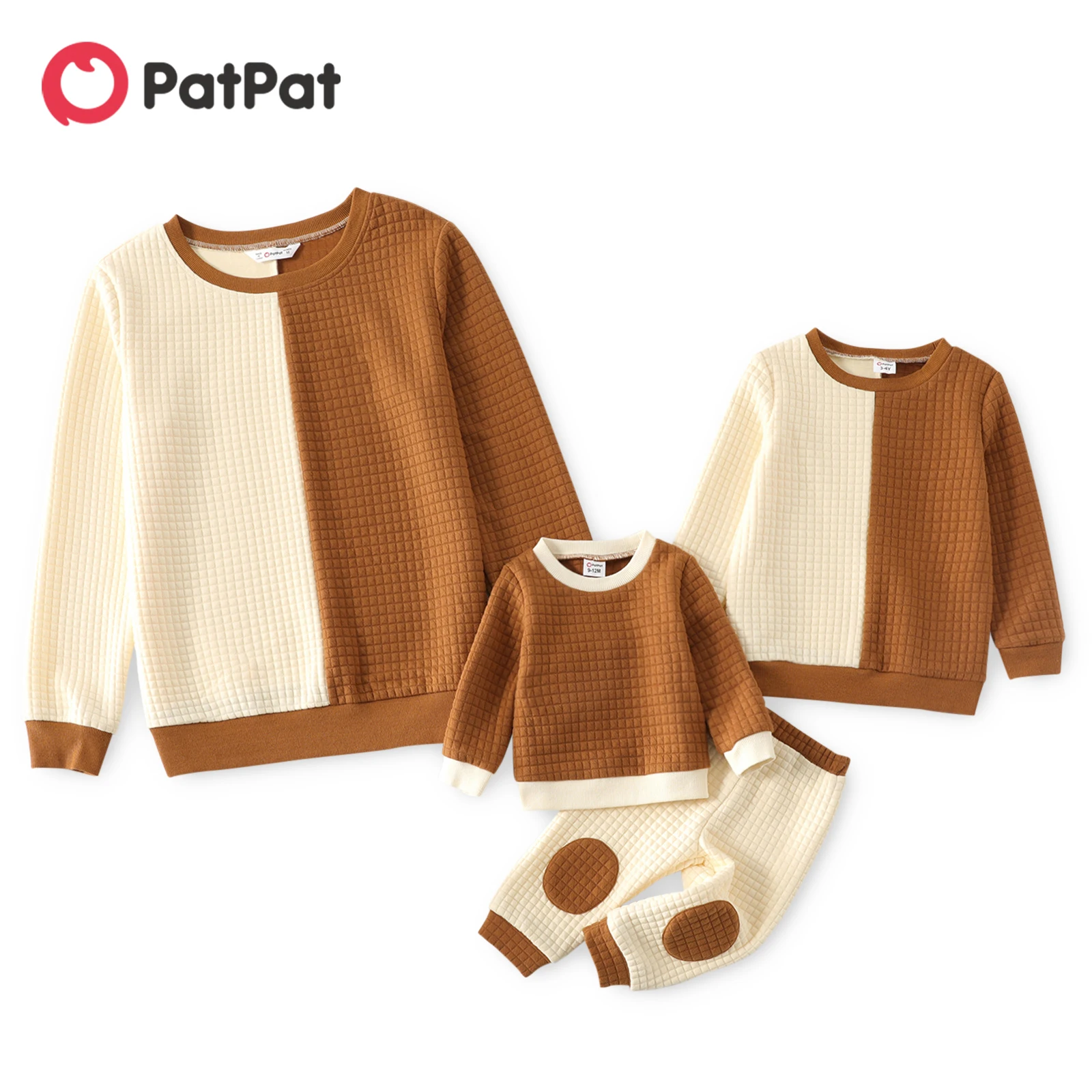 

PatPat Family Matching Outfits Solid Waffle Textured Splicing Long-sleeve Sweatshirt for Mom and Me Family Look