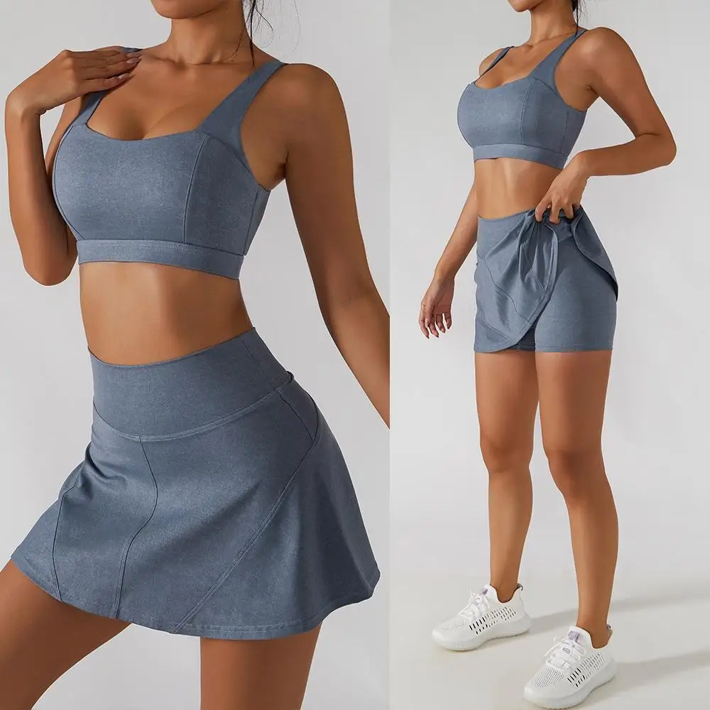 

Бесшовный комплект для йоги, женская спортивная одежда, комплекты для спортзала, одежда для фитнеса, Женская Спортивная юбка для бега, одежд...