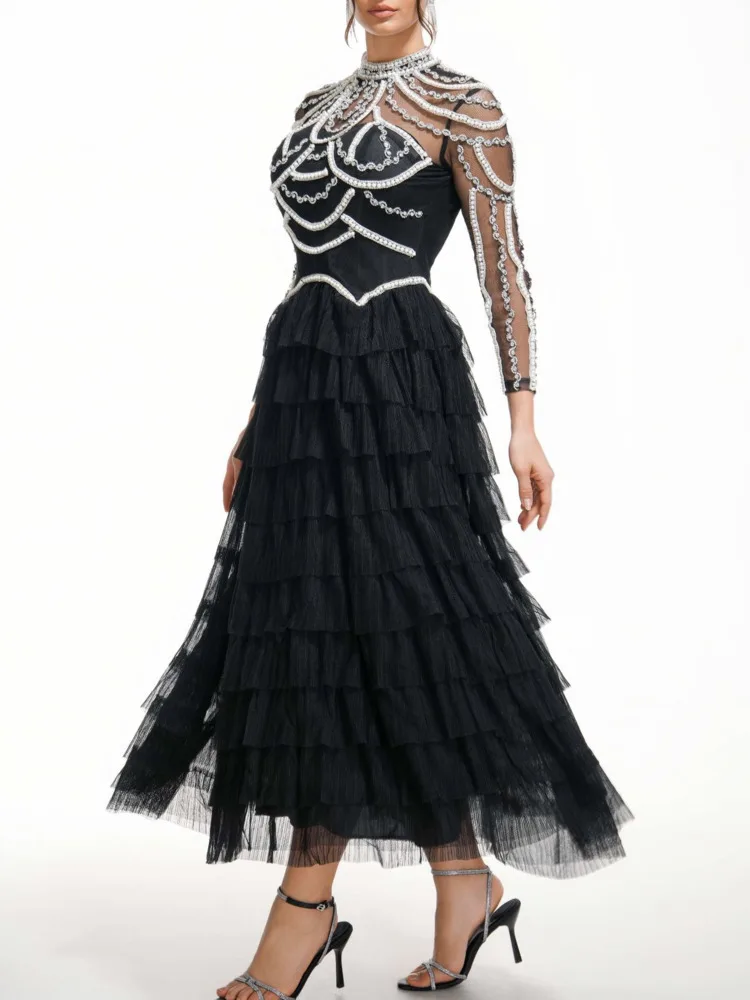 QMQA Модные женские однотонные дизайнерские платья из бисера элегантное платье с