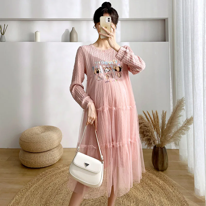 Зима 2022 милое свободное платье для беременных женское в стиле пэчворк с модным