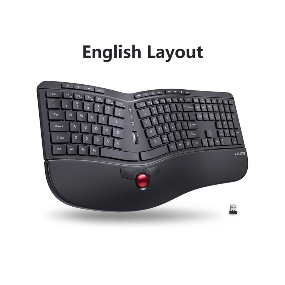 

VicTsing PC325 Ergonomic Wireless Keyboard,2.4Ghz Wireless with Trackball Scroll Wheel 16 Multimedia Key for PC Computer