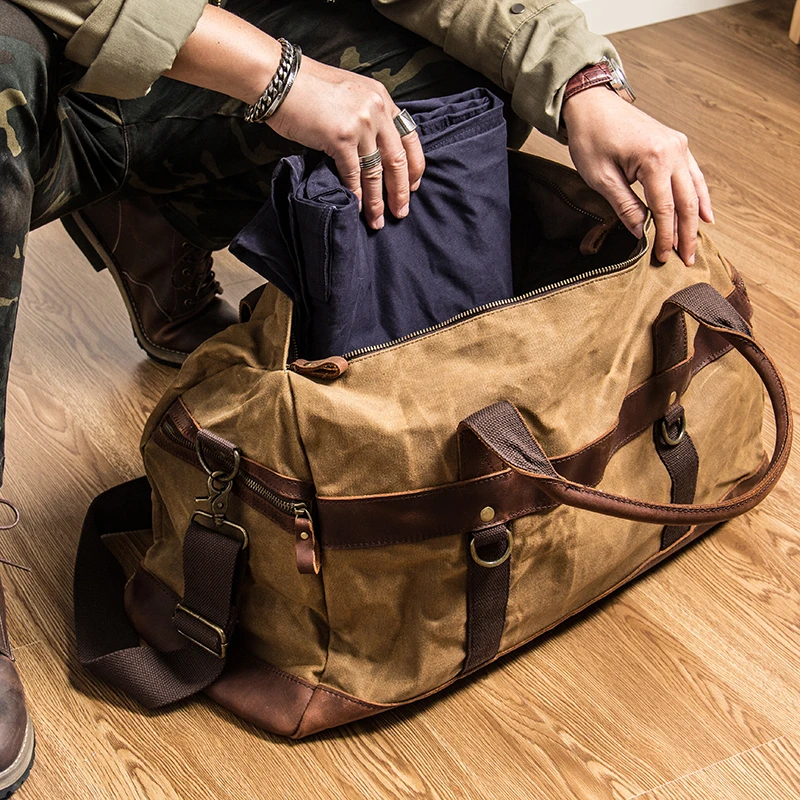 AETOO Men's Luggage Bags European and American Handbags Large-capacity Men's Waterproof Oil Wax Leather Canvas Messenger Travel