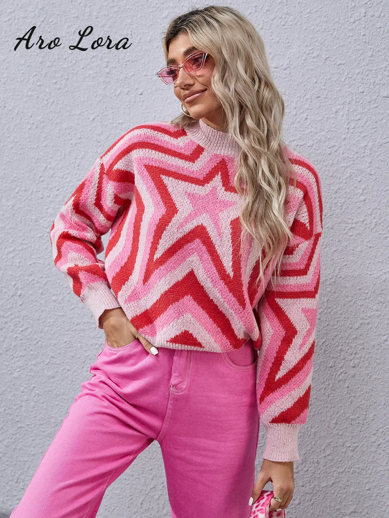 

Aro Lora Winter Women's Sweater 2022 Star Print Turtleneck Jumper Vintage Warm Knitted Sweaters for Women Y2k Pullovers Female