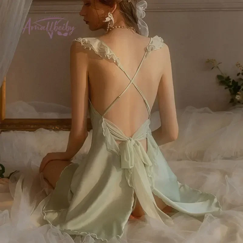 Красота сзади ночная рубашка женская одежда для сна сексуальное женское белье