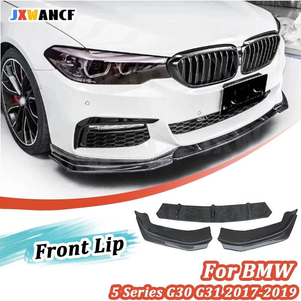 Фото Накладки на передний бампер JXWANCF из карбона, 3 шт., для BMW 5 серии G30 G31 Sport 2017 2018 2019, ABS, глянцевый черный цвет. №2