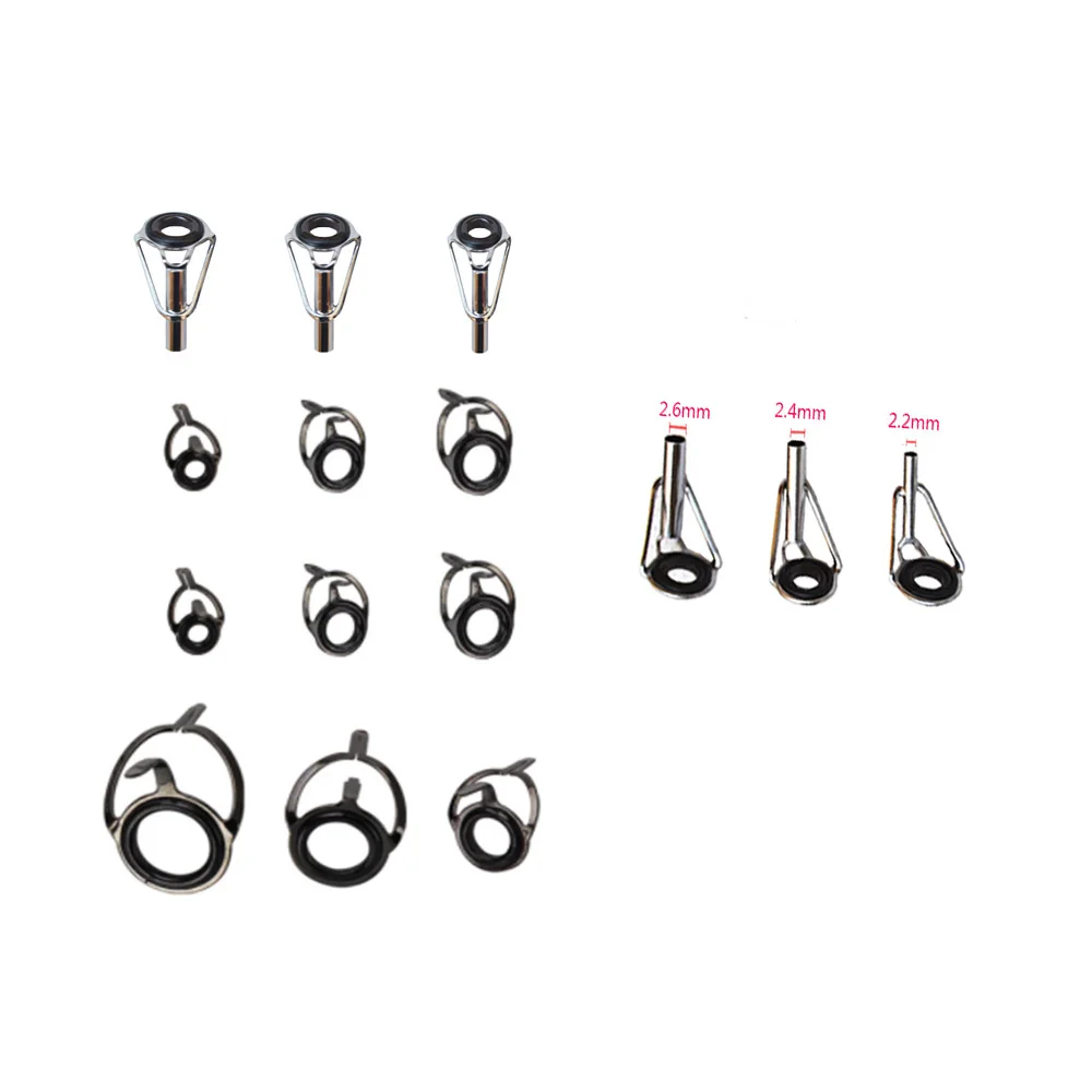 

12Pcs Fishing Guide Ring Tip Eye Top Durable Tackle Repair Kit Fishing Rod Stainless Steel Parts Circle High Quaility