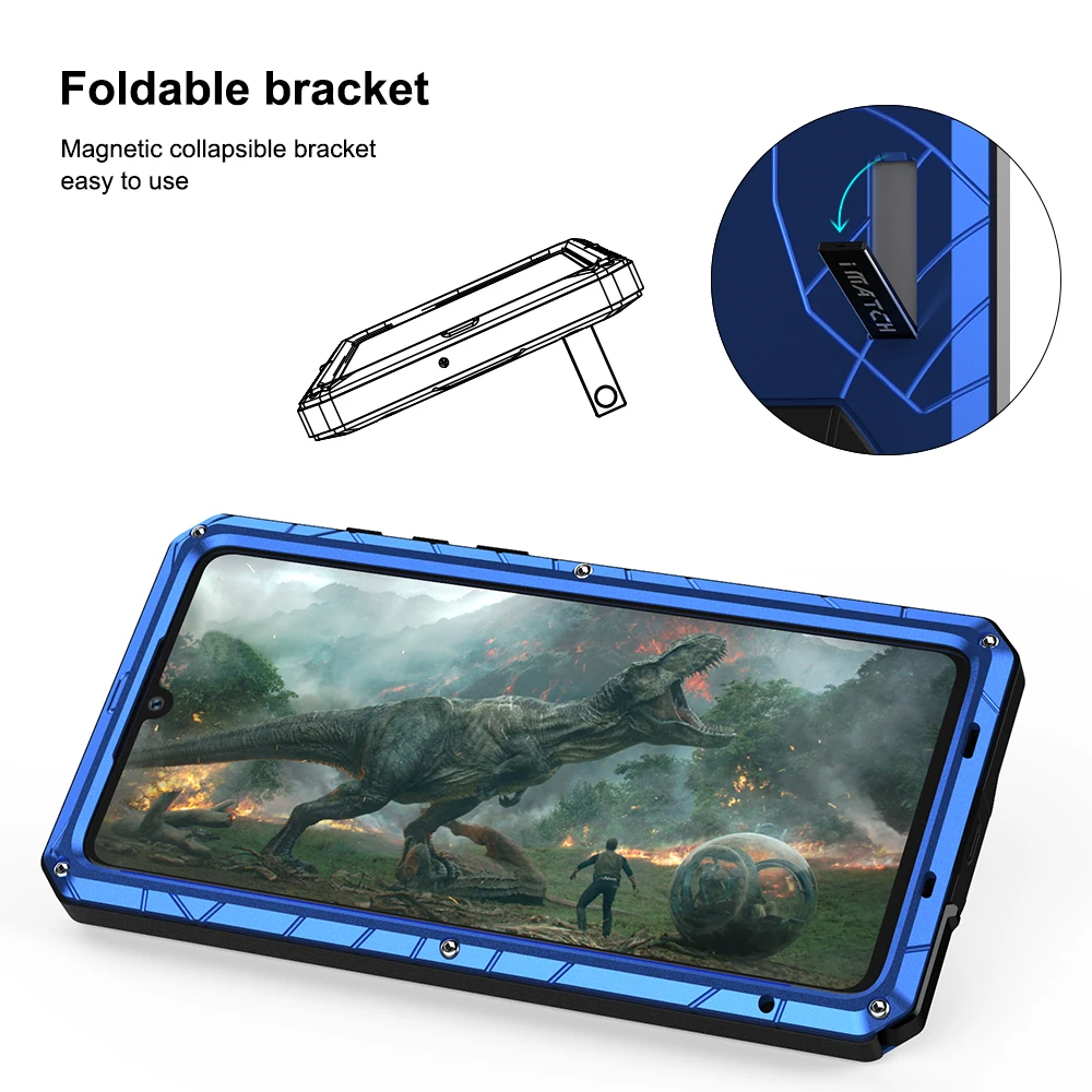 Original Imatch Phone Case Hard Aluminum Metal Tempered Glass Screen Protector Cover For Huawei P30 Lite / Pro Full Cover