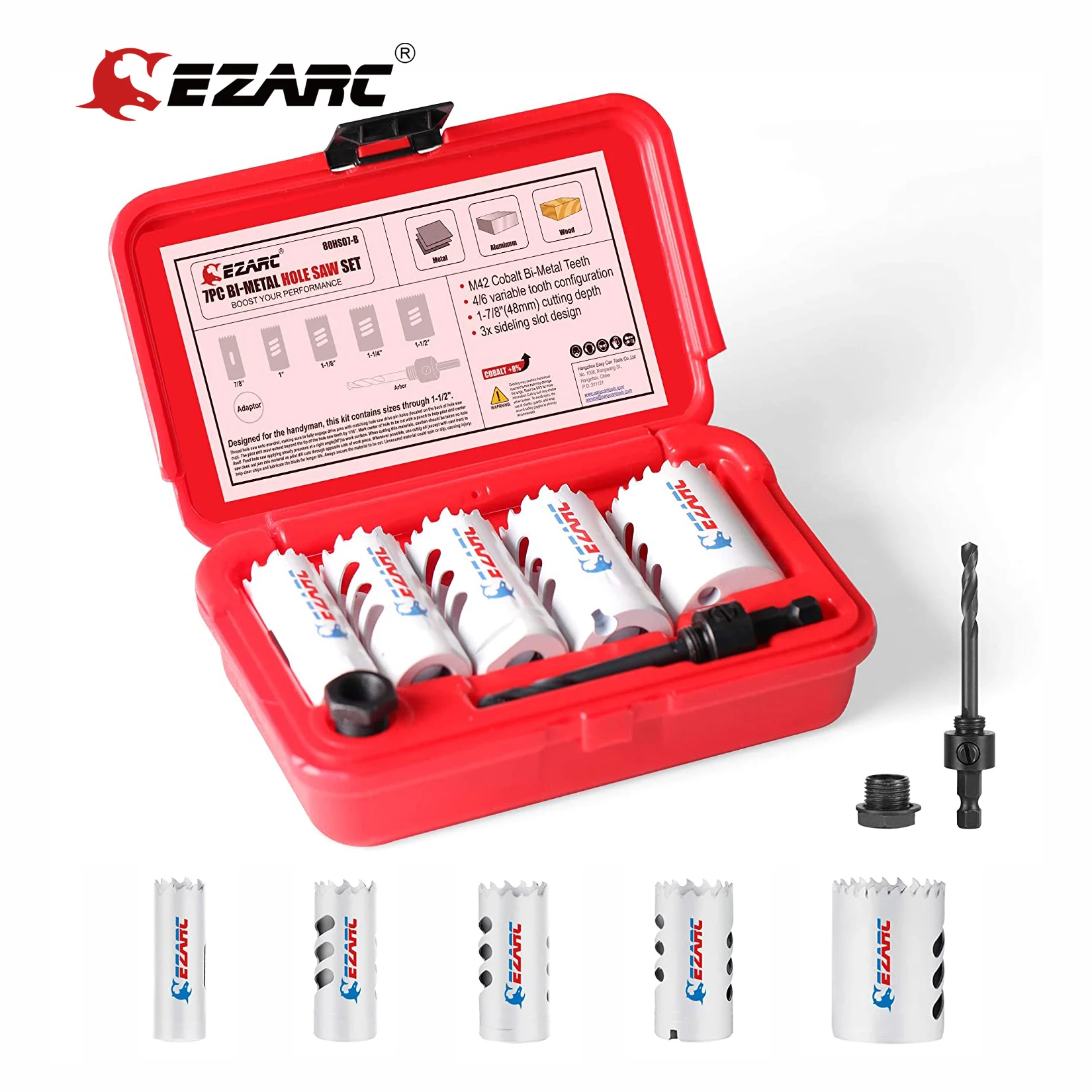 Набор кольцевых пил EZARC из 7 предметов комплект двух металлов с оправками для