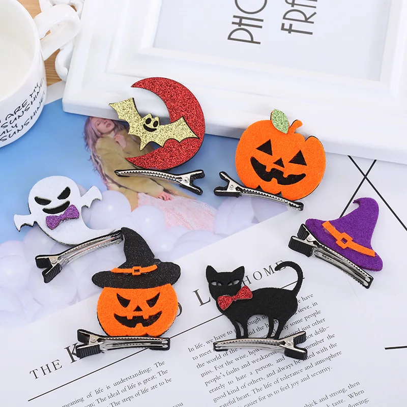 6Pcs Cute Halloween Dress Up Decor Pumpkin Bat Ghost Hair Clips Hair Clip for Girl Birthday Halloween Party Favors Goodie Bag