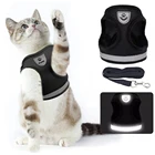 Воздухопроницаемая шлейка и поводок для кошек, светоотражающая жилетка с защитой от ударов, для котят, щенков, собак, регулируемая, легкое управление