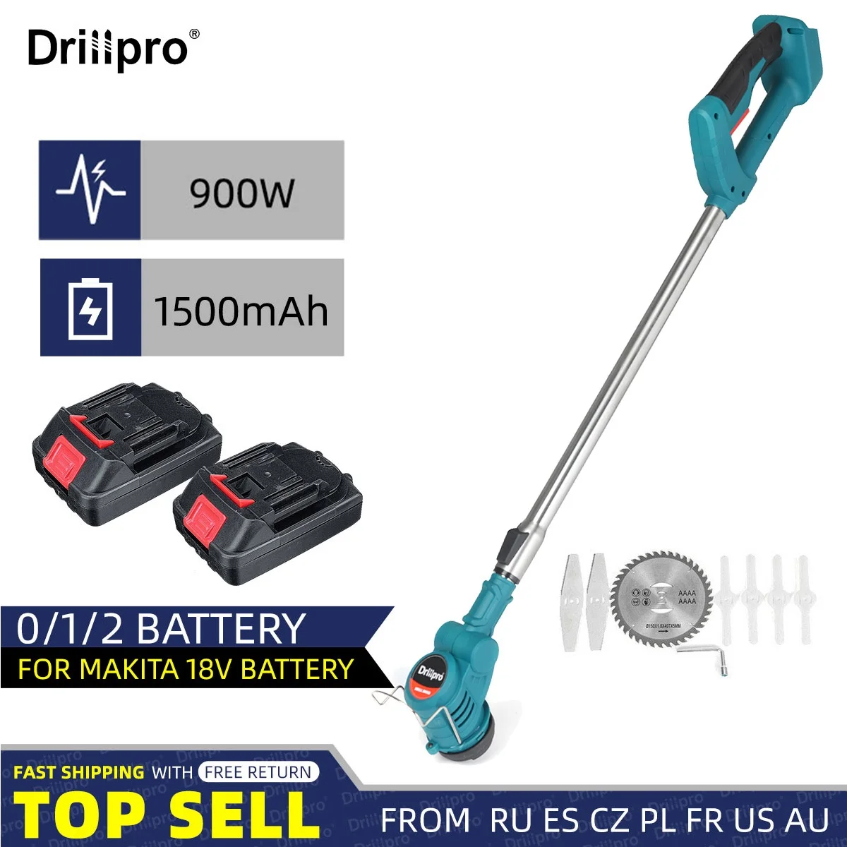 Drillpro 21V 900W Electric Lawn Mower Li-ion Cordless Grass Trimmer Pruning Garden Tools Compatible Makita 18V Battery