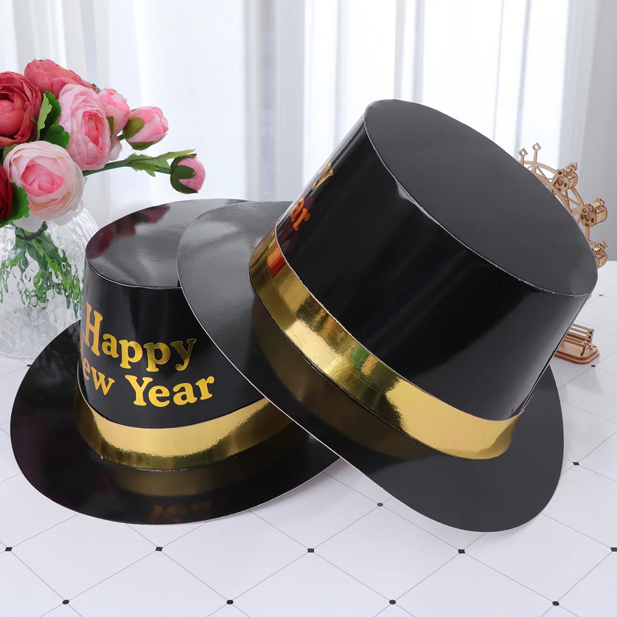 

8PCS Party Tophat Paper Hats Creative Headdress Decorations Happy New Year Printing Party Favors Props for Cosplay Party
