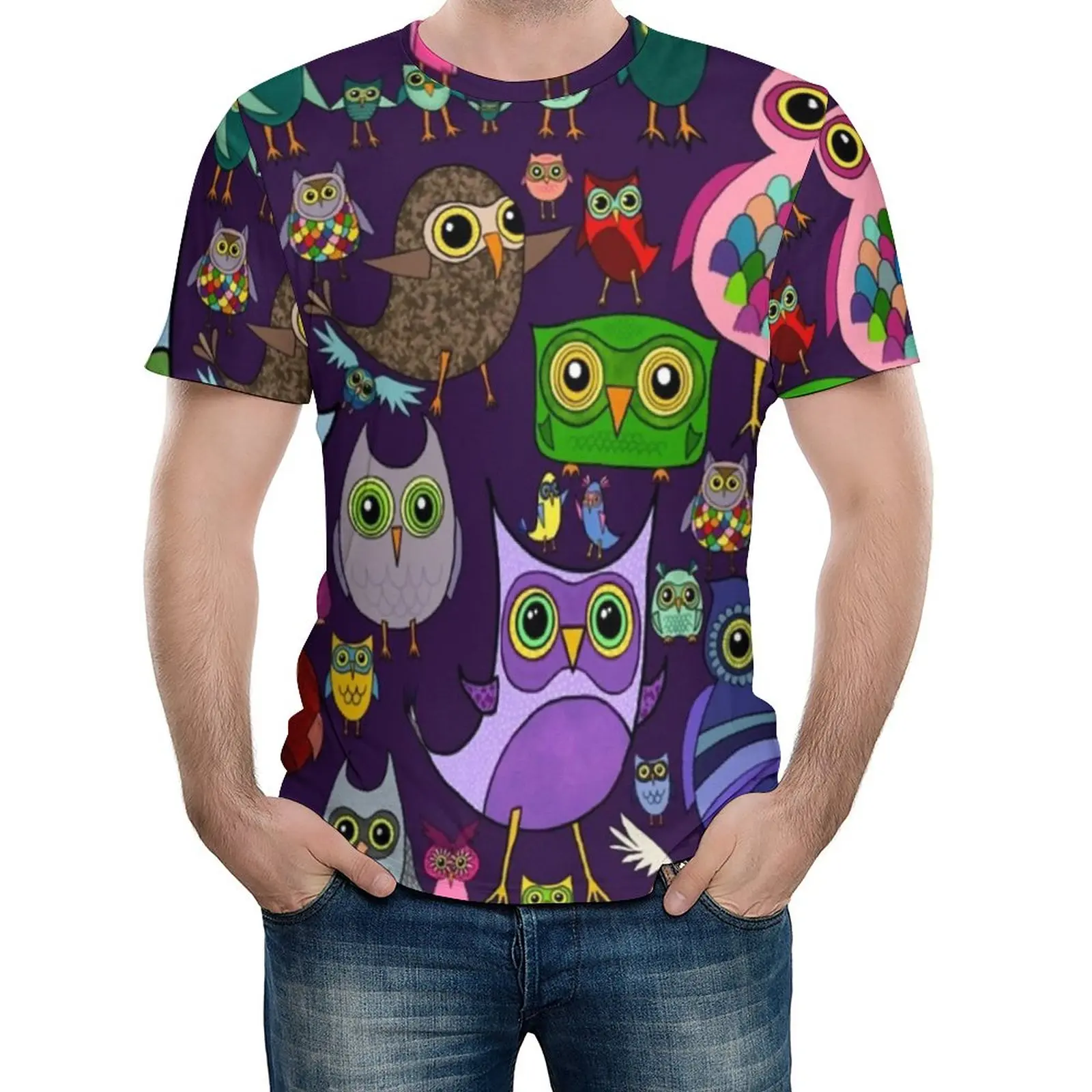 

Colourful Owls T Shirt Cute Owl Meme Retro T-Shirts Short Sleeve Pattern Tops Hot Sale Summer Fun Oversize Clothing
