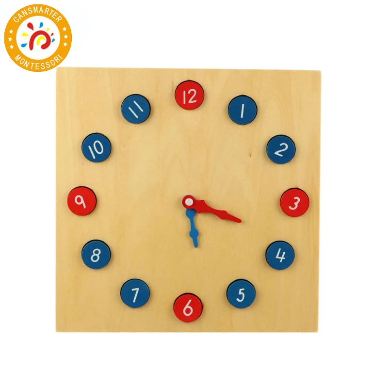 Материалы Монтессори Деревянные игрушки часы 12 чисел деревянные синие красные съемные Обучающие игрушки игра развивающие математические игрушки для детей