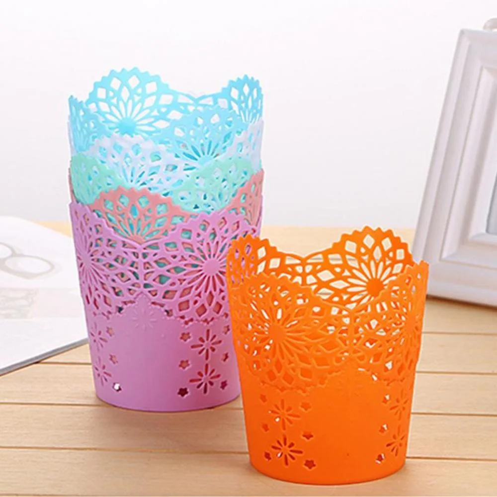 

1pc Hollow Pattern Pen Holder Creative Lace Lace Stationery Pen Storage Box Desktop Small Trash Can Storage Basket Rack 2022 New