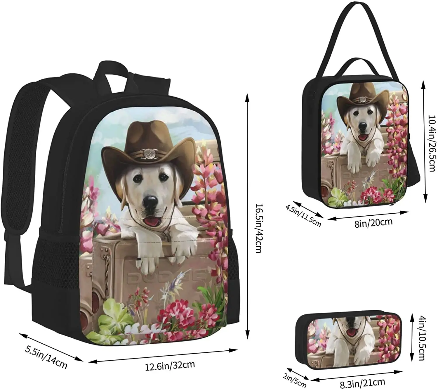 Dog Puzzle Puppy For Adults Schoolbag Travel Bag Casual Daypack Lunch Bag Pencil Case for Boys Teens Girls 3pcs Sets