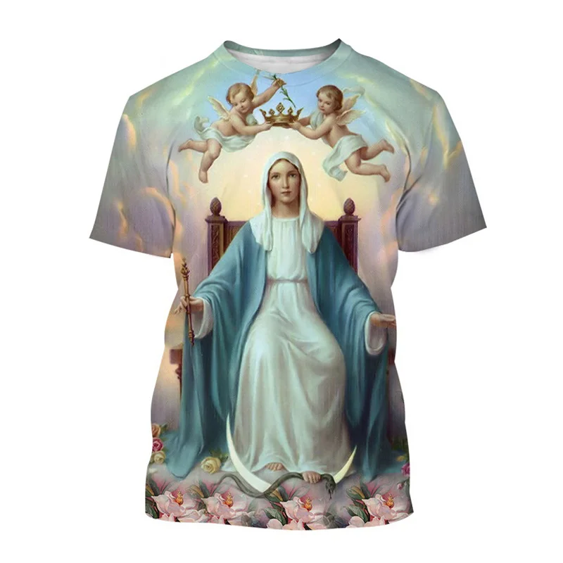 Классическая футболка с 3D принтом Девы Марии для мужчин и женщин индивидуальные
